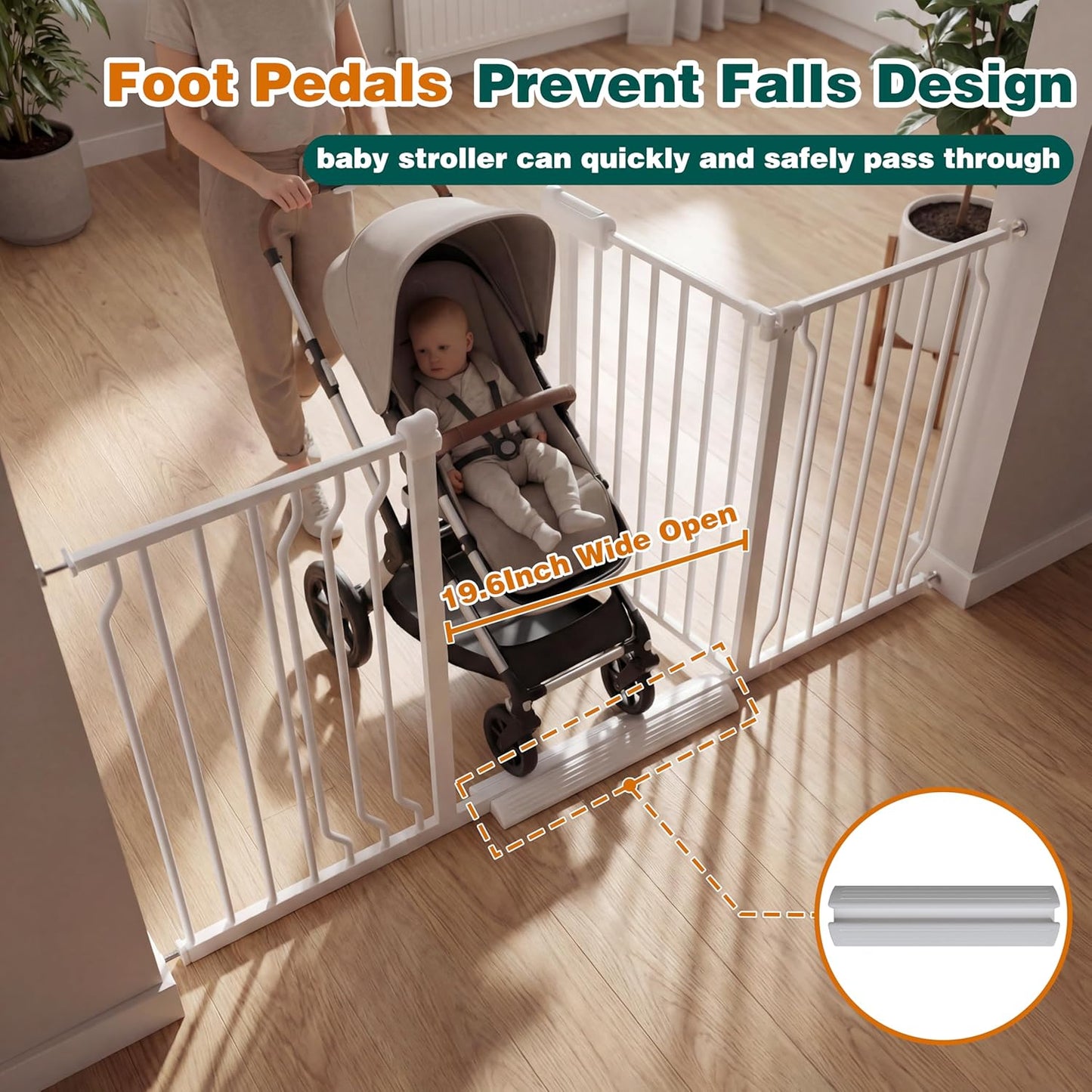 Extra Wide Baby Gate with Door, 52.76~62.2 Inch Wide Presure Mounted No Drill Metal Auto Close Child Gate for Stair Doorway - Indoor Outdoor Safty Gate for Toddler Dog Doggie, Black