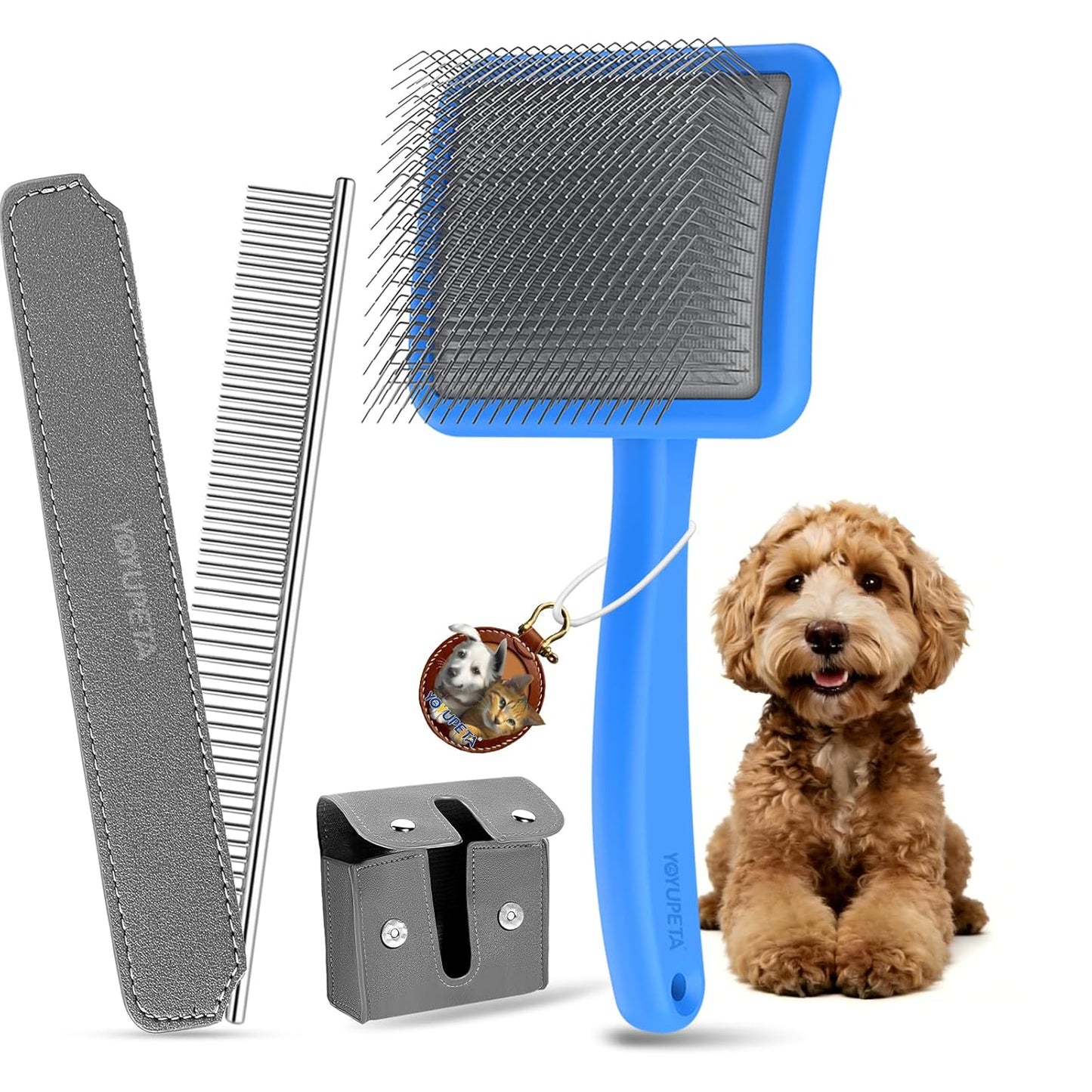 Large Slicker Brush for Dogs,Doodle Brush for Poodles, Goldendoodles, Labradoodle, Extra Long Pins for Detangling Matted Fur & Removing Tangle, Dog Grooming Kit with Wooden Handle. Black