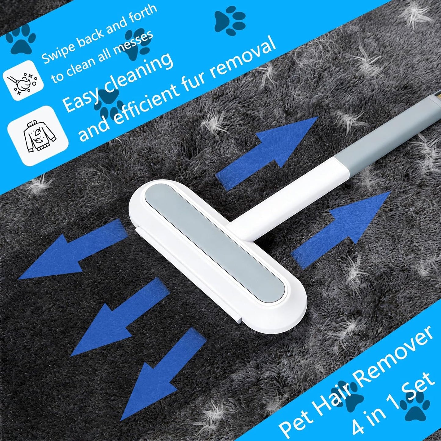 Newly Pet Hair Removal Tool for Cats & Dogs, Upgraded Reusable Washable Pet Hair Remover 4 in 1 Set for Laundry, Couch, Car Seat, Carpet, Clothing and Bedding