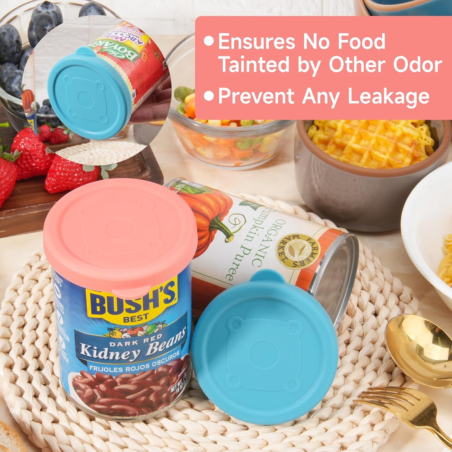 2PCs 3.0-inch Silicone Can Lids for Chef Boyardee | Van Camp's | Goya | Bush's Best | Farmer's Market Can, Can Cover for Canned Goods, Soup Can Cap, Fit Most Standard Size, Dishwasher Safe (Lids ONLY)