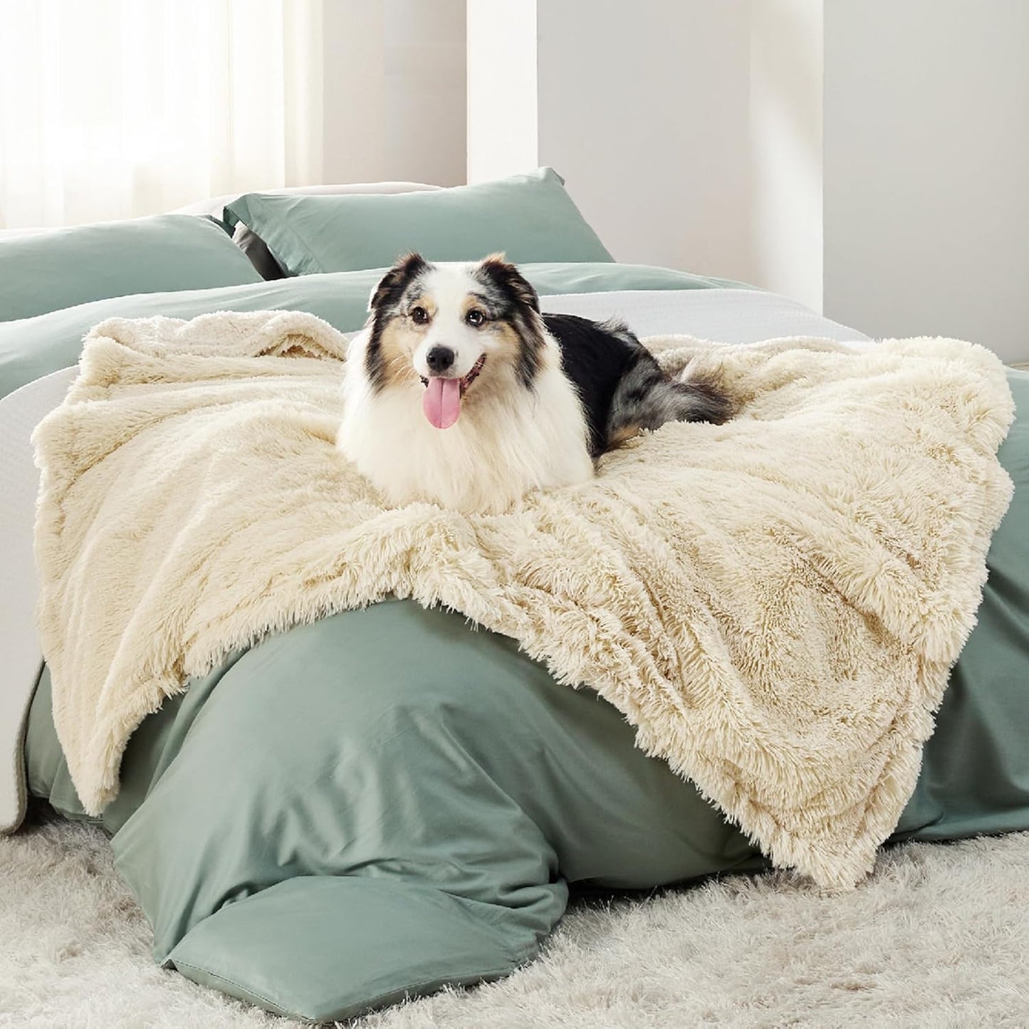 Bedsure Dog Blankets for Large Dogs, Fluffy Waterproof Dog Blanket for Couch Protector and Bed Washable, Fuzzy Faux Fur Pet Throw Blankets for Calming, Dog Accessories, XL, 50×60 inch, Tie-dye Grey