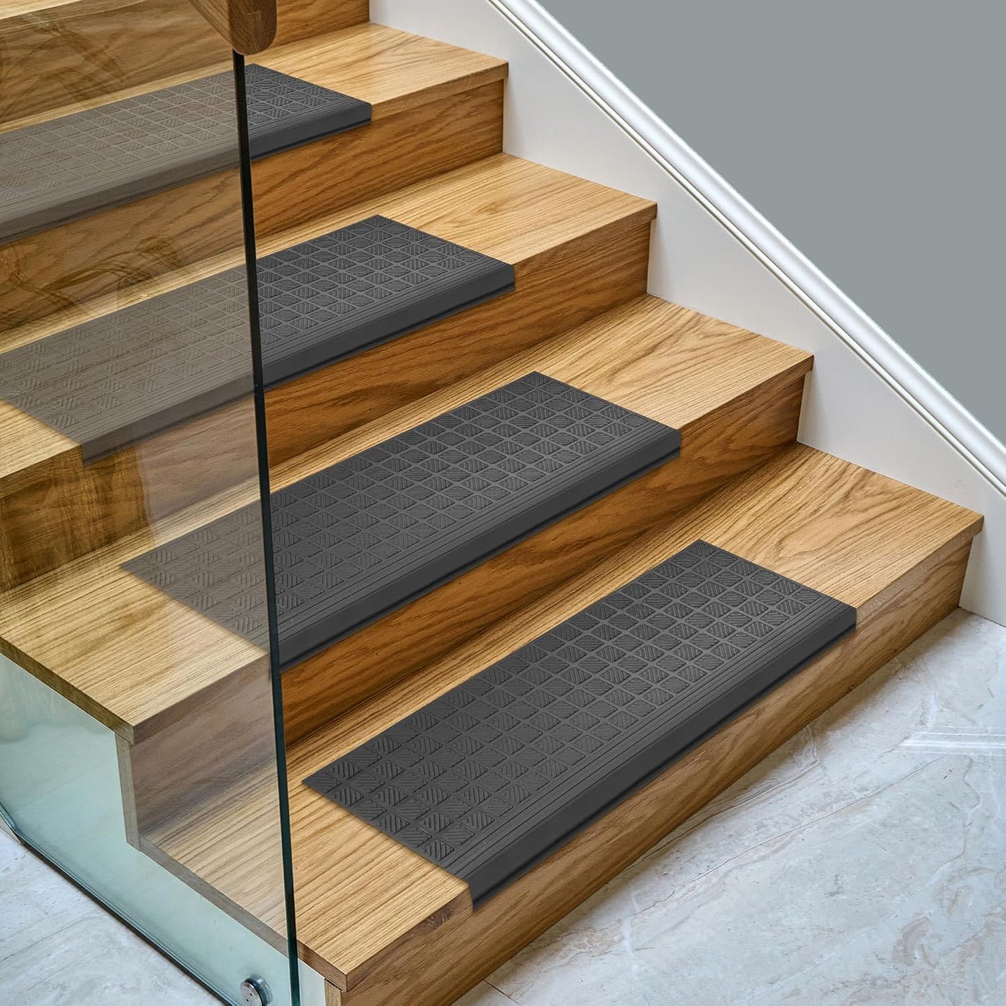 Ottomanson Outdoor Rubber Stair Treads – Ribbed Heavy-Duty Non-Slip Stair Mats – Best Grip on Concrete, Brick & Textured Step – Fastening Recommended for Wooden & RV Steps, Pack of 5