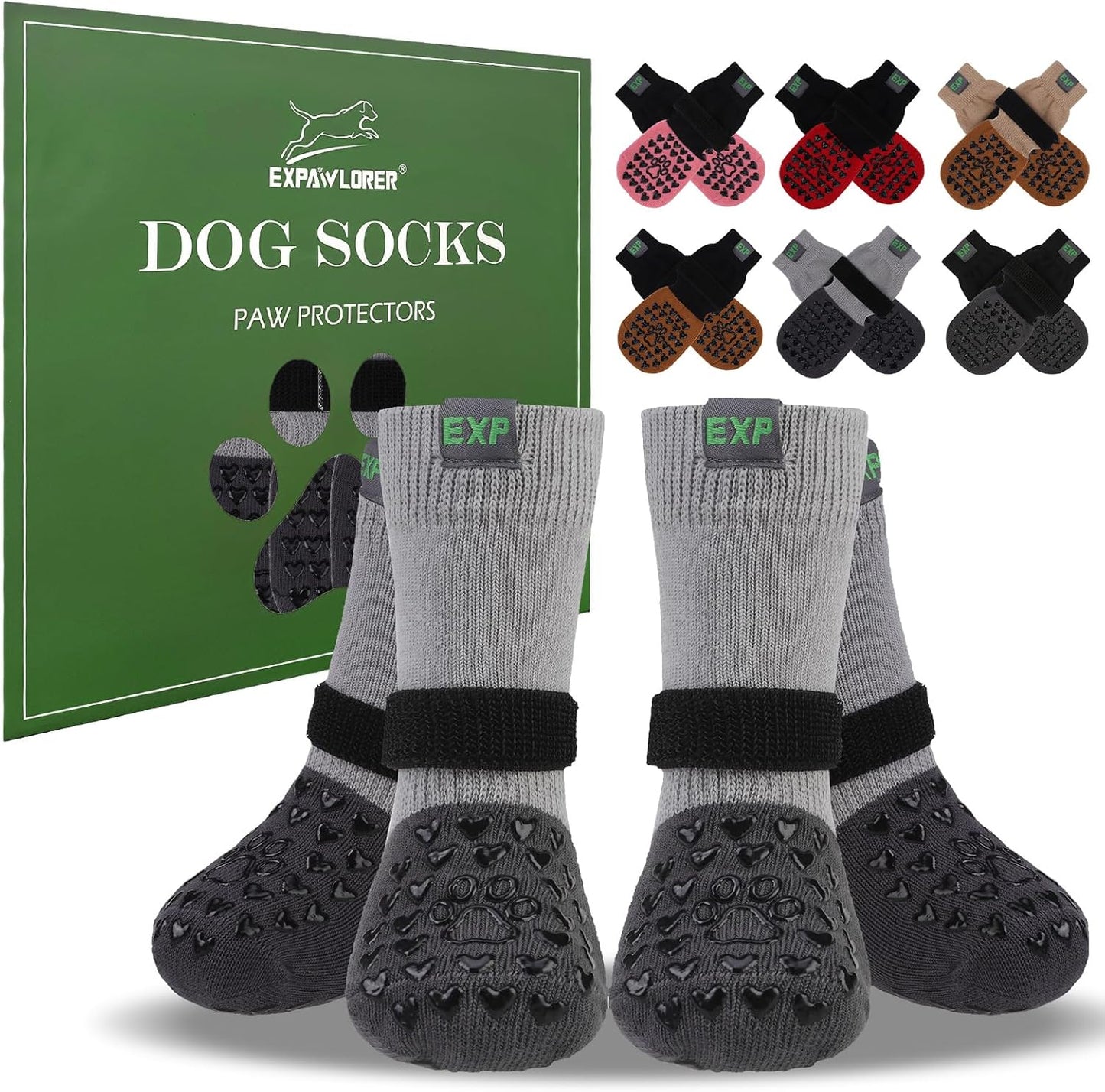 EXPAWLORER Anti Slip Dog Socks to Prevent Licking Paws, Dog Shoes for Hot Pavement Walk, Dog Booties for Hardwood Floors, Dog Boots & Paw Protectors with Grippers for Small Medium Large Senior Dogs M