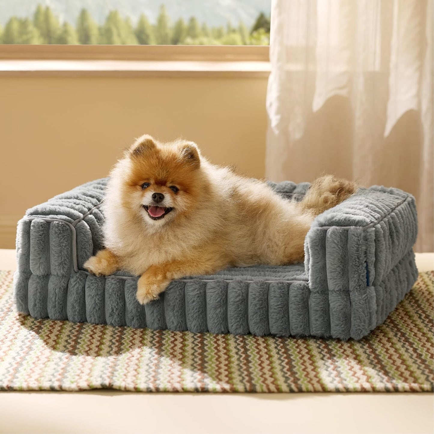 Bedsure ComfyFleece™ Orthopedic Dog Beds Large Sized Dog, Waterproof Memory Foam Pet Couch Sofa with Sides, Non-Slip Bottom and Egg-Crate Foam Large Pet Bed with Washable Corduroy Cover, Grey