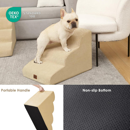 EHEYCIGA Curved Dog Stairs Ramp for High Beds 19.7" H, 4-Step Dog Steps for Small Dogs and Cats, Pet Stairs for High Bed Climbing, Non-Slip Balanced Pet Step Indoor, Grey