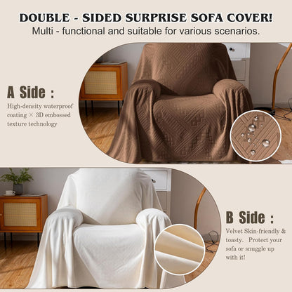 Waterproof Couch Cover, Reversible, Pet-Friendly, Washable and Anti-Slip Couch Covers for Sofa Protection with 3 Cushions, Sofa Slipcovers for Dogs and Cats (71×118in/Brown)