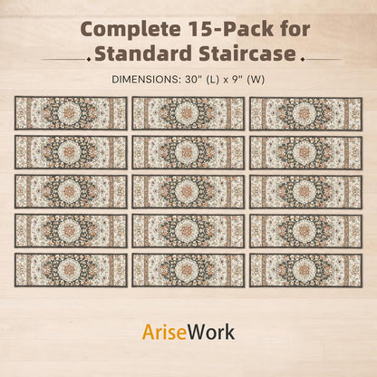 9" x 30" Extra Wide Stair Treads for Wooden Steps (15 Pack) - Non Slip Indoor Carpet Stair Runners for Dogs & Seniors - Ergonomic Anti-Slip Rugs for Hardwood, Peel & Stick, Washable, Brown