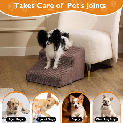 Dog Stairs for Bed 23’’ H, 5-Step Dog Steps for High Bed, Foldable Pet Stairs for Small Dogs and Cats to Get on Beds, Couch, Non-Slip Balanced Pet Steps and Ramp with Waterproof Cover, Grey