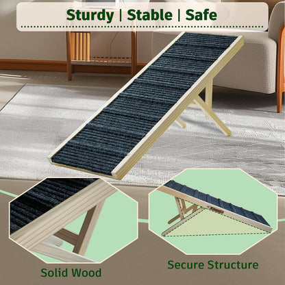 Dog Ramp for Bed, 43.5" Long Wooden Foldable Dog Ramp, 6 Adjustable Heights from 14" to 26" with Anti-Slip Traction Mat, Portable Pet Ramp for Car, Bed, Couch, Max 200lbs - 43.5inch