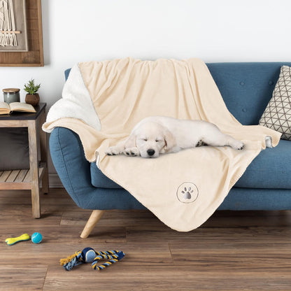 Waterproof Pet Blanket - 50x60-Inch Reversible Sherpa Fleece Throw Protects Couches, Cars, and Beds from Spills, Stains, and Fur by PETMAKER (Gray)