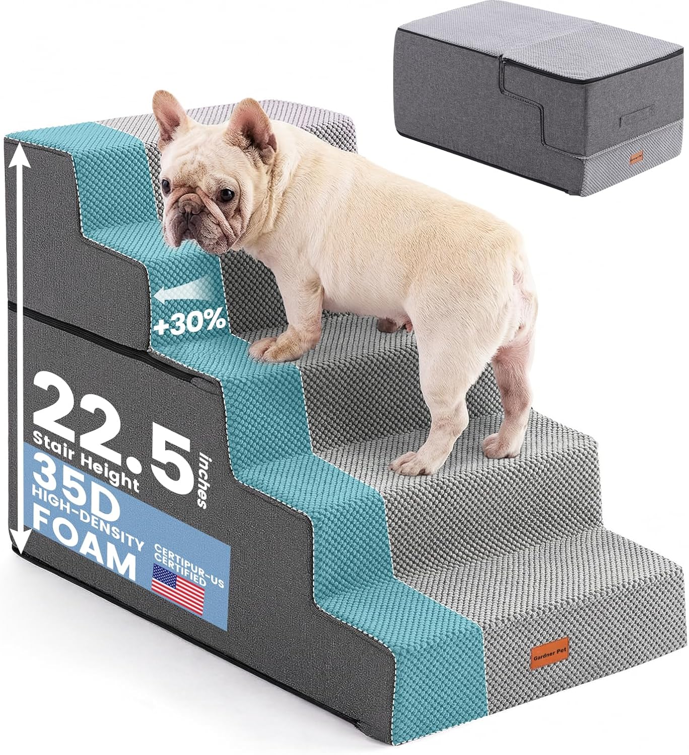 Gardner Pet Dog Stairs for Small Dogs 18.5" H, 4-Step Extra Wide Dog Steps for Bed, Pet Stairs for Bed and Couch with Durable Non-Slip Waterproof Fabric Cover and Soft Foam, Navy