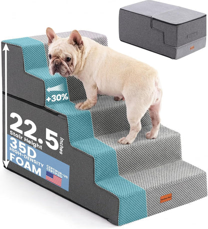 Gardner Pet Dog Stairs for Small Dogs 18.5" H, 4-Step Extra Wide Dog Steps for Bed, Pet Stairs for Bed and Couch with Durable Non-Slip Waterproof Fabric Cover and Soft Foam, Navy