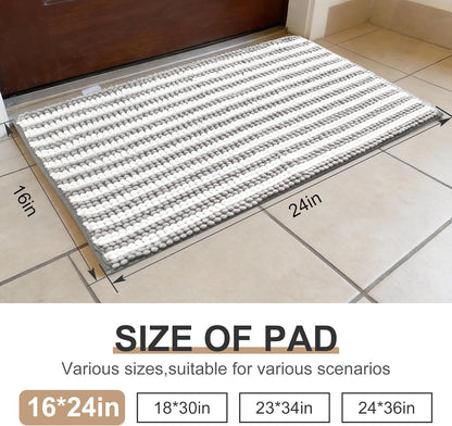 pobopobo Dog Door Mat for Muddy Paws - Absorbent & Washable Chenille Rug, Non-Slip Dirt Trapper for Indoor Outdoor Entryway, Quick Dry Pet Mat for Muddy Dogs (Striped Gray-Blue&White, 24" x 16")
