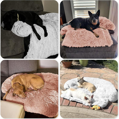 Calming Dog Bed Fluffy Plush Dog Mat for Furniture Protector with Removable Washable Cover for Large Medium Small Dogs and Cats (Large, Light Grey)