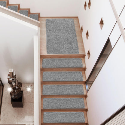 PURE ERA Bullnose Carpet Stair Treads Set Tape Free Non-Slip Indoor Stair Protectors Pet Friendly Rugs Covers Soft Skid Resistant Washable Reusable 9.5" x 30"(14 Pieces,Cream Gray)