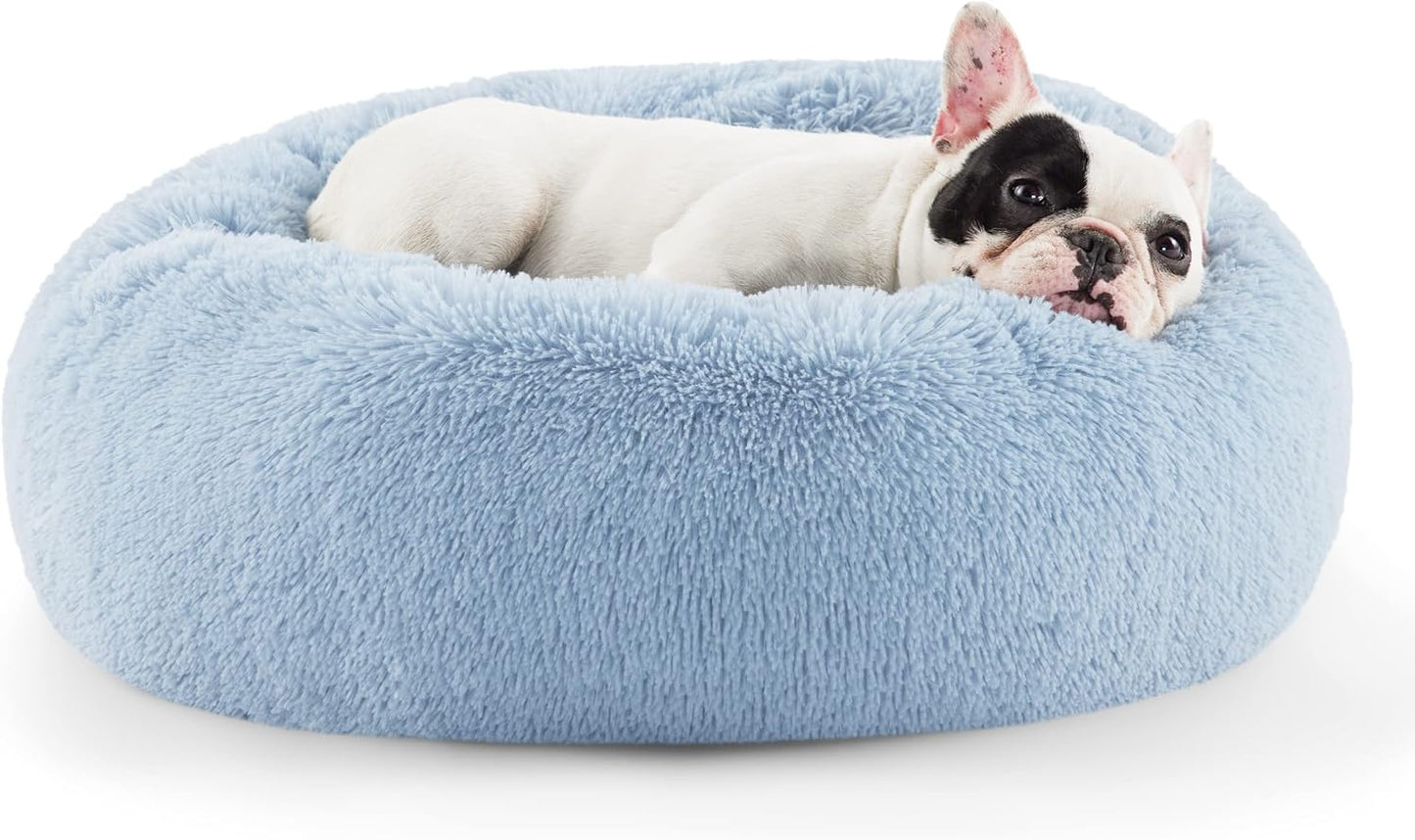 Bedsure Calming Dog Bed Medium Size Dog - Donut Washable Medium Pet Bed, 30 inches Anti-Slip Round Fluffy Plush Faux Fur Cat Bed, Fits up to 45 lbs Pets, Camel