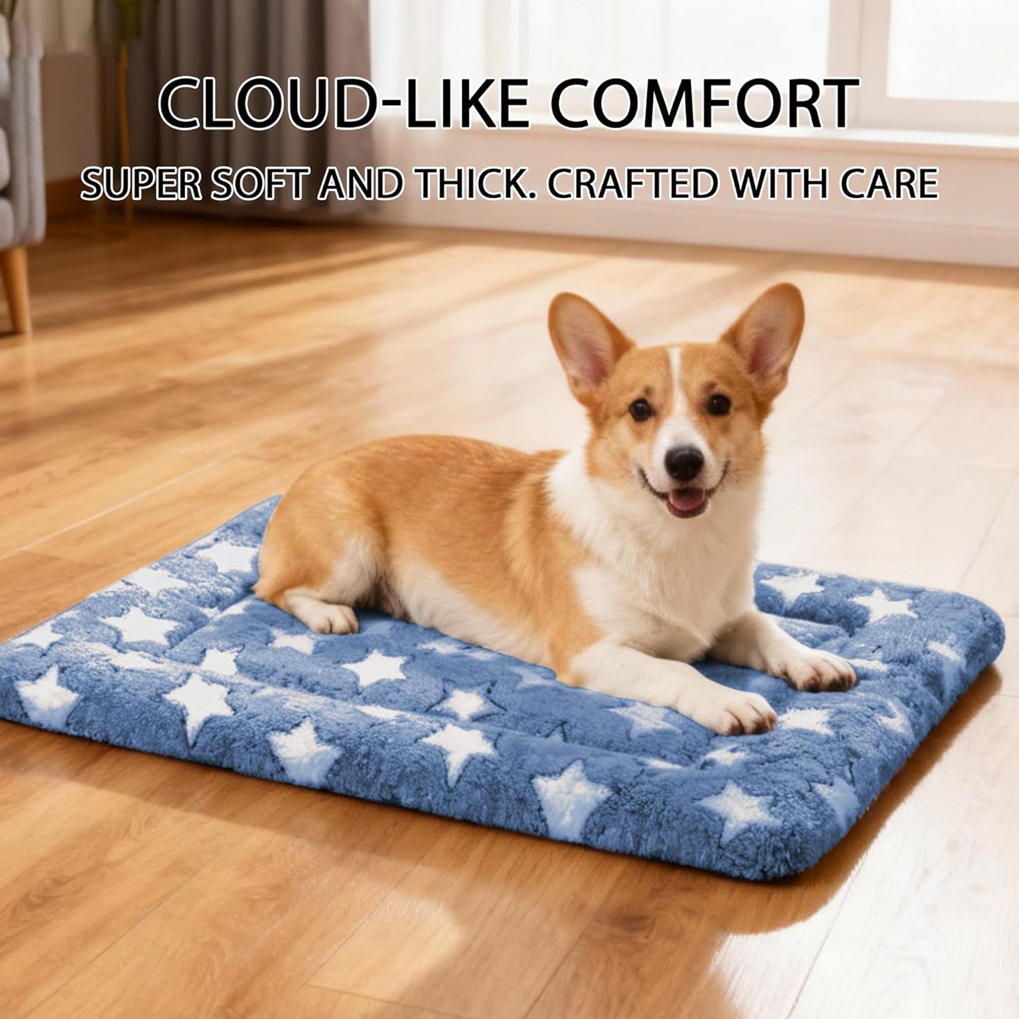 Dog Bed Mat, Reversible Crate Pad & Cute Dog Bed - Machine Washable Kennel Mat with Ultra Soft for Small Dogs (Cool/Warm), 24" x 18", Grey&Star