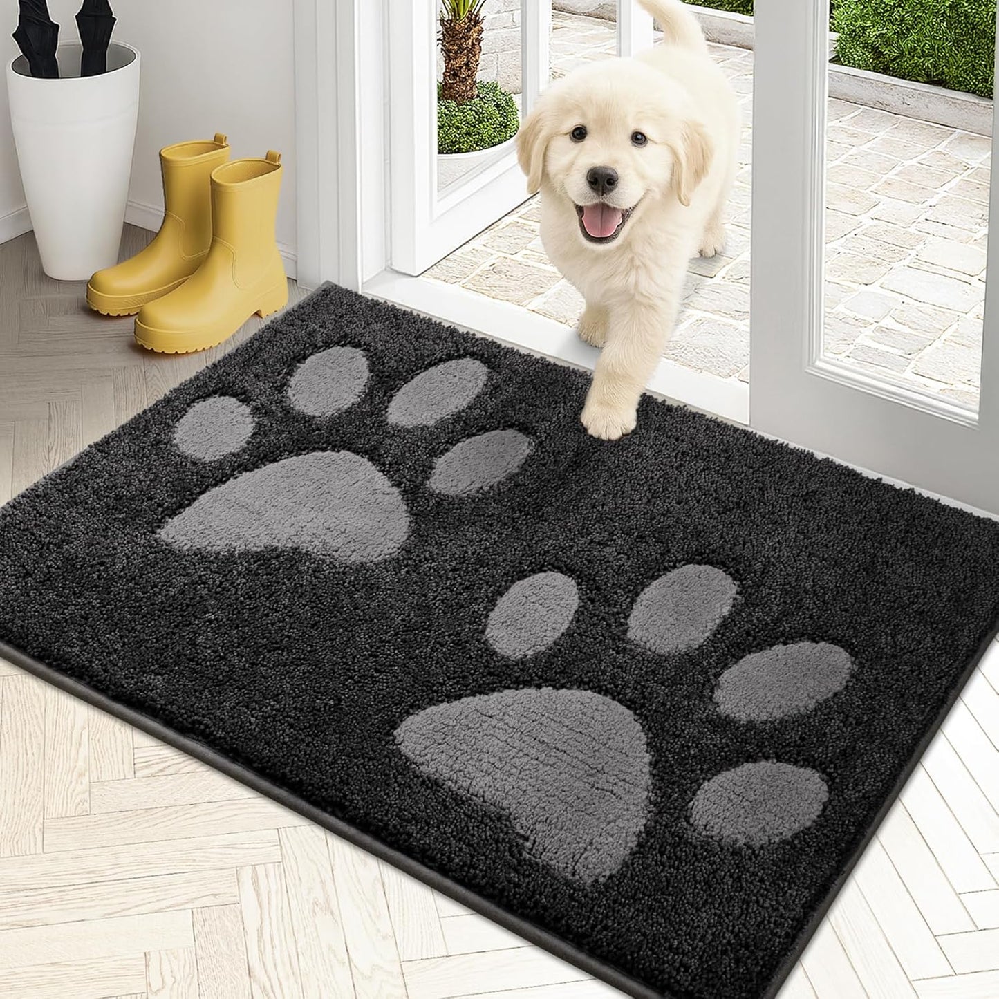PURRUGS Dirt Trapping Door Mat 20" x 31.5", Non-Skid/Slip Machine Washable Microfiber Entryway Rug, Dog Doormat, Super Absorbent Welcome Mat for Muddy Wet Shoes and Paws, Grey