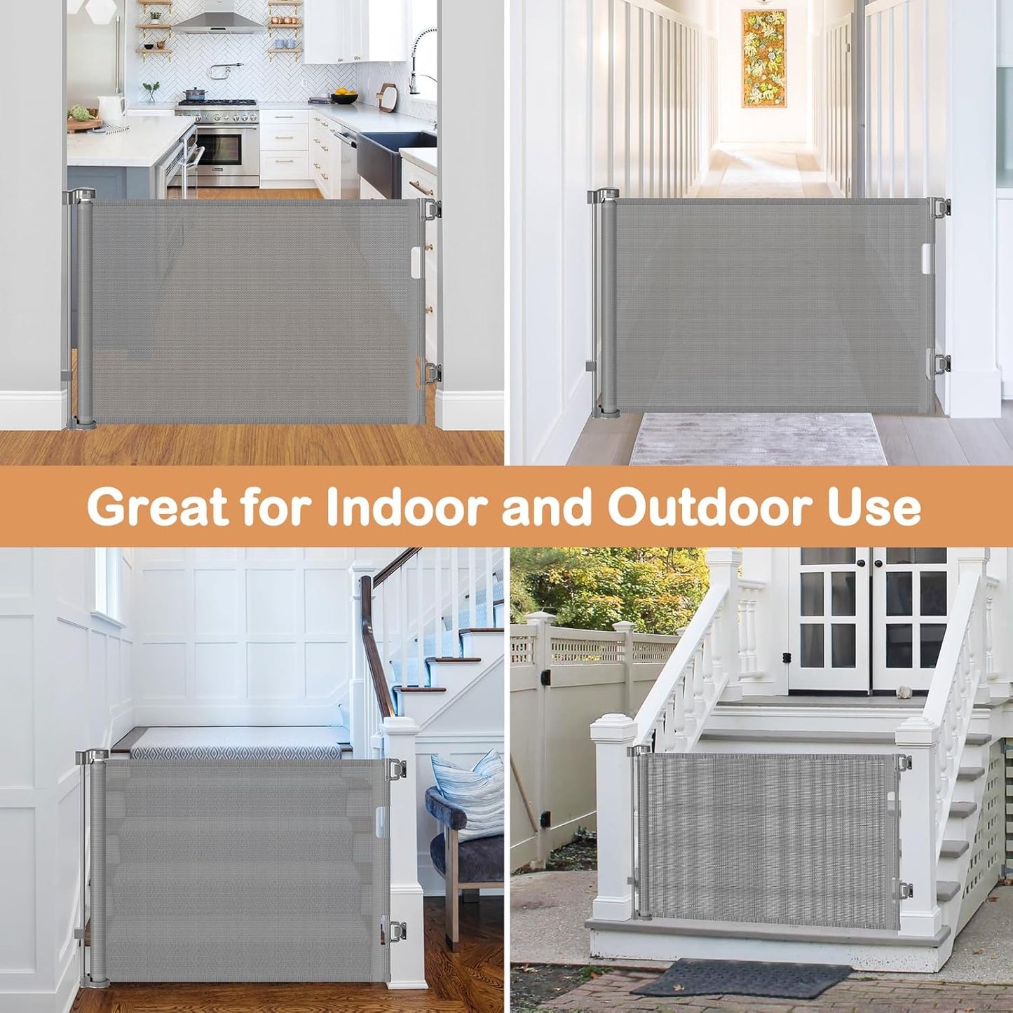 Retractable Dog Gate for The House 33" Tall X 55" Wide Mesh Baby Gate Retractable Baby Gates for Doorways Scratch-Resistant Outdoor Dog Gates Indoor Prevent Kids or Pets from Crawling Under, Gray