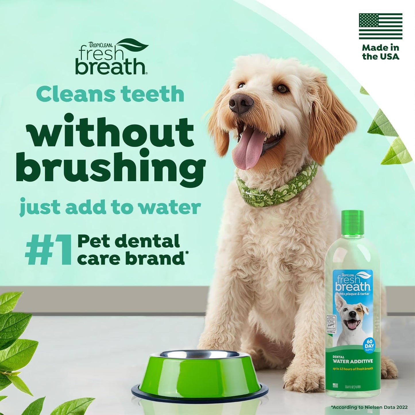TropiClean Fresh Breath Water Additive for Dogs, Dog Breath Freshener and Teeth Cleaning Solution, No Toothpaste or Toothbrush Required, 16oz.