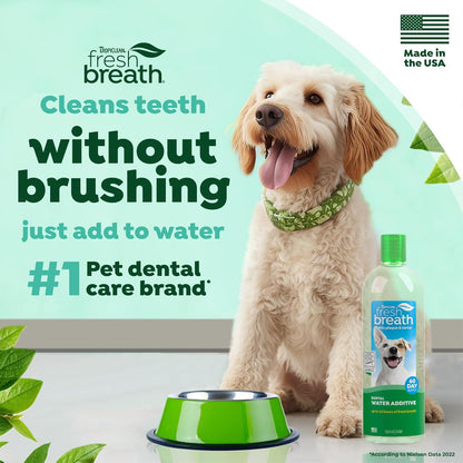 TropiClean Fresh Breath Water Additive for Dogs, Dog Breath Freshener and Teeth Cleaning Solution, No Toothpaste or Toothbrush Required, 16oz.