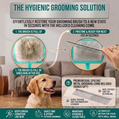 Slicker Brush for Dogs, Large Dog Grooming Brush for Doodles Goldendoodles Poodles Labradoodle Bernedoodles, Long Combs to Wavy & Curly Hair - Wooden Handle 3 Pcs - Nature