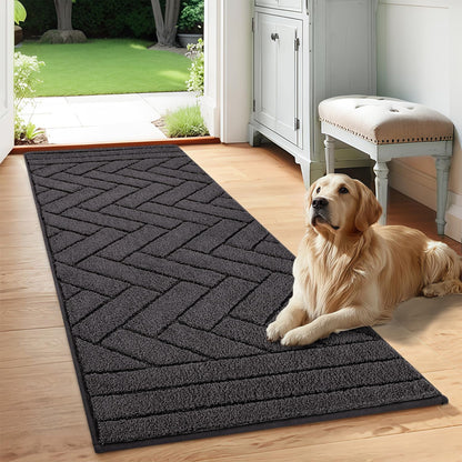 Tindbea Dog Mat for Mud Paws,Absorbs Moisture Dirt Non-Slip Washable Mud Mat for Dogs,Soft Rubber Backing Front Inside Pet Rug for Entryway, Dog Paws, Patio(20"x48",Charcoal)