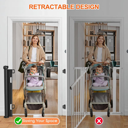 Upgrade 120 inch Retractable Baby Gates, EZIGO Extra Wide Baby Gate for Large Opening Extra Long Mesh Gate for Kids or Pet Dog Gate Child Safety Gate for Stairs Hallways Doorway Indoor Outdoor, Gray