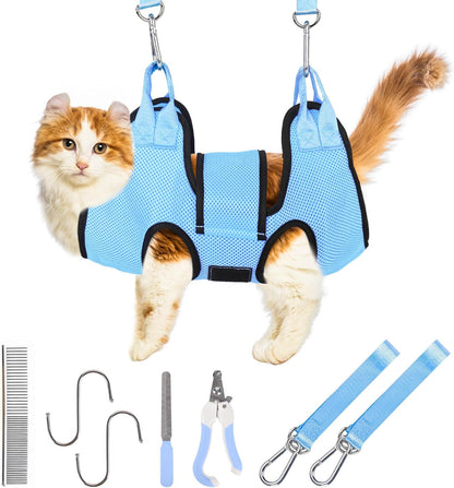 PatiencET Cat Grooming Hammock Pet Hammock Cat Nail Clipper Hammock for Nail Trimming Dog Sling for Nail Clipping Dog Hanging Harness (Black XS)