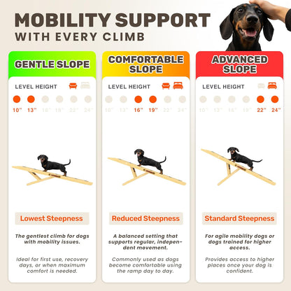 Adjustable Dog Ramp - 50" L x 18.5" W Ramp for Large Dogs to Get on Bed with 6 Incline Levels & Non-Slip Traction Carpet - Also Ideal for Medium & Large Breeds (Natural)