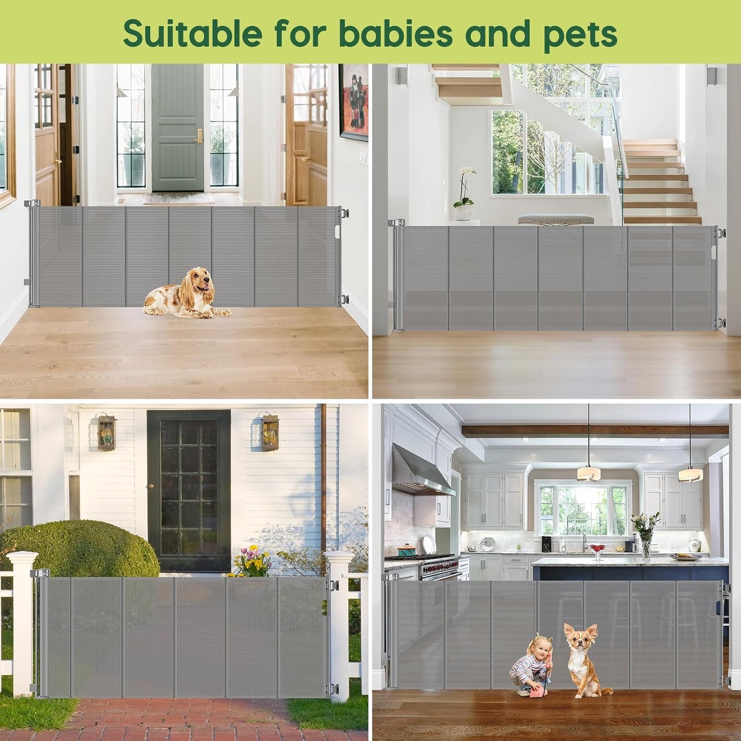 Reinforced 80 Inch Retractable Baby Gate Extra Wide Baby Gate for Wide Openings, Indoor/Outdoor Retractable Dog Gate for Doorway, Mesh Dog Gate Indoor Prevent Babies/Pets from Crawling Under, Black