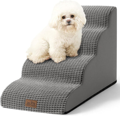 COZY KISS Dog Stairs for Small Dogs 15.7" H, Curved Dog Step for Puppy, Older Cat, Medium Pet Ramp for Sofa, Couch or Chair, Ladder with High Density Foam, 3 Step, 15.7x22.4x15.7 inch, Beige