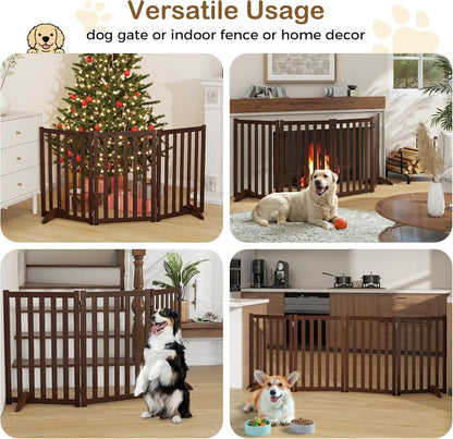 36" Height Extra Tall Freestanding Pet Gate, Solid Wood Folding Safety Fence Wooden Dog Gate with 2 PCs Support Feet Ideal for Stairs, Doorways, Halls, Kitchens, Heavy Duty Gates, 3 Panels, Oak