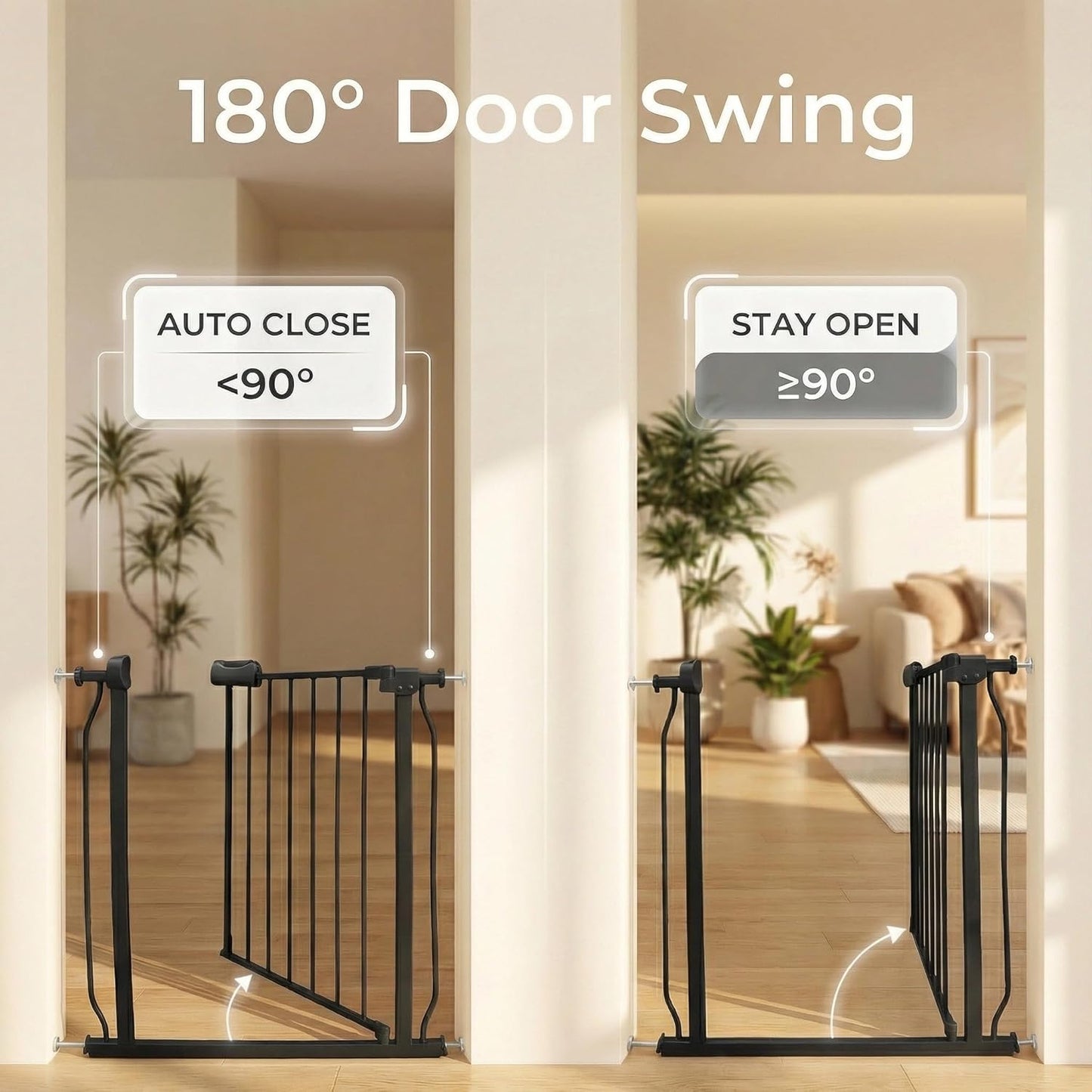 24-29 Inch Narrow Baby Gate, Pressure Mounted No Drilling Dog Gate for Stairs & Doorways, White Metal Safety Gate Indoor for Kids and Pets