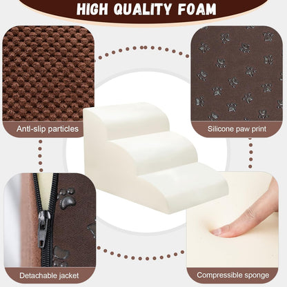 Dog Stairs for Small Dogs - High Density Foam Dog Ramp, Extra Wide Pet Steps with Non-Slip Bottom for High Beds, Couche and Sofa, Best for Pet Injured, Older Dogs Cats (Grey, 4 Steps)