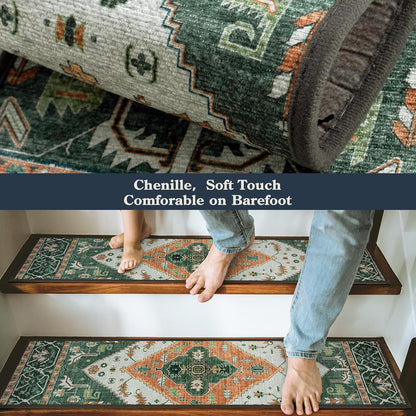 Lahome Stair Treads Non Slip 15 Pack 8" X 30" Stair Treads for Wooden Steps, Washable Self Adhesive Stair Runners Stain Resistant Stair Carpet, Edging Staircase for Kids Elders and Dogs Dorie, Taupe