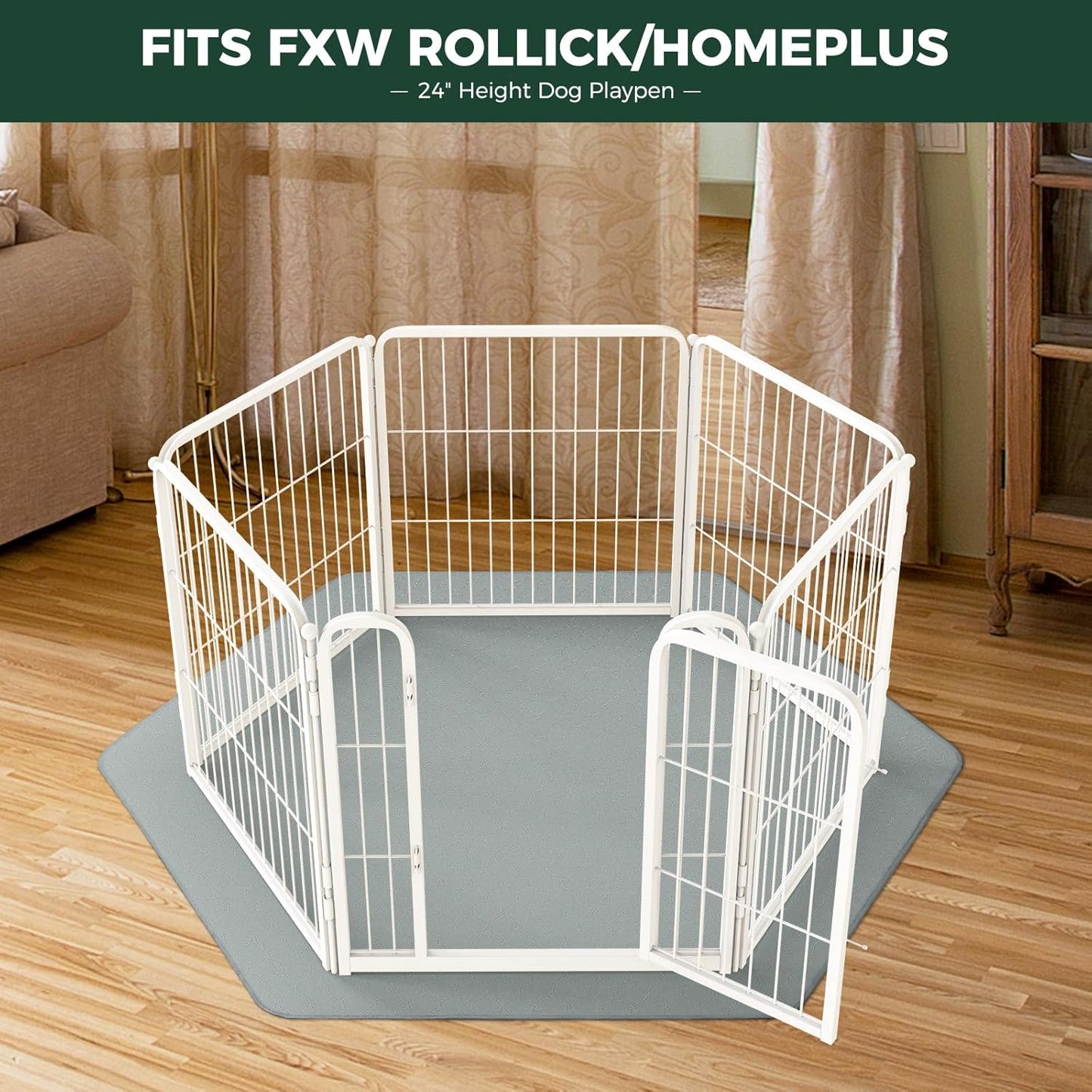 FXW Washable Pee Pads for Dogs, Puppy Pads with Super Absorbent, Specifically Designed for FXW Rollick/Homeplus 24inch 6 Panels Dog Playpen, 39" x 63" Rectangle, Khaki, 1 Pack