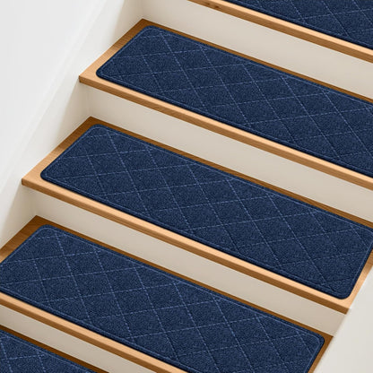 Stair Treads Non-Slip for Wooden Steps, 15Pack - 8" x 30" Edging Stair Runner Indoor for Kids Elders & Pets, Washable Carpet Stair Treads with Peel & Stick Reusable TPE Backing, Beige