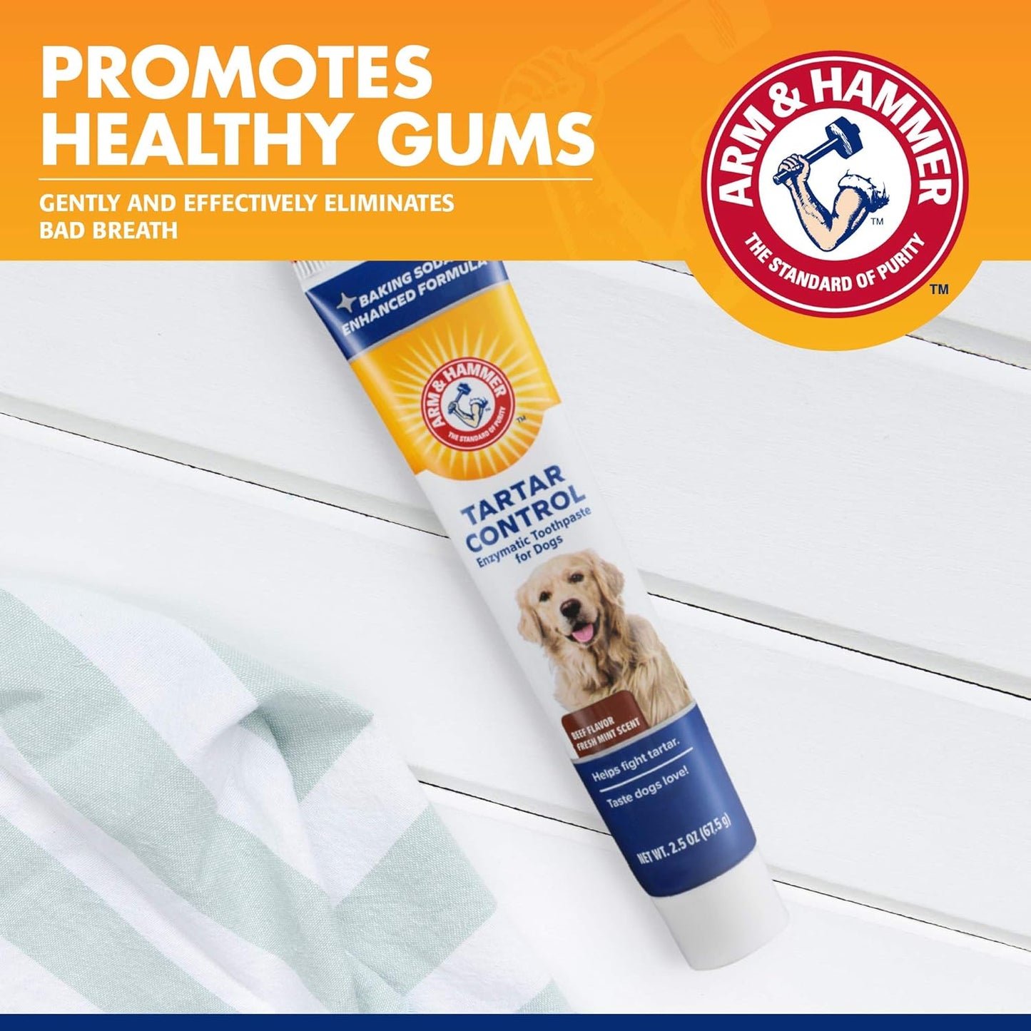 Arm & Hammer for Pets Tartar Control Enzymatic Dog Toothpaste, Reduces Plaque & Tartar Buildup, Infused with Baking Soda, Safe for All Dogs and Puppies, Beef Flavor, 2.5 Oz