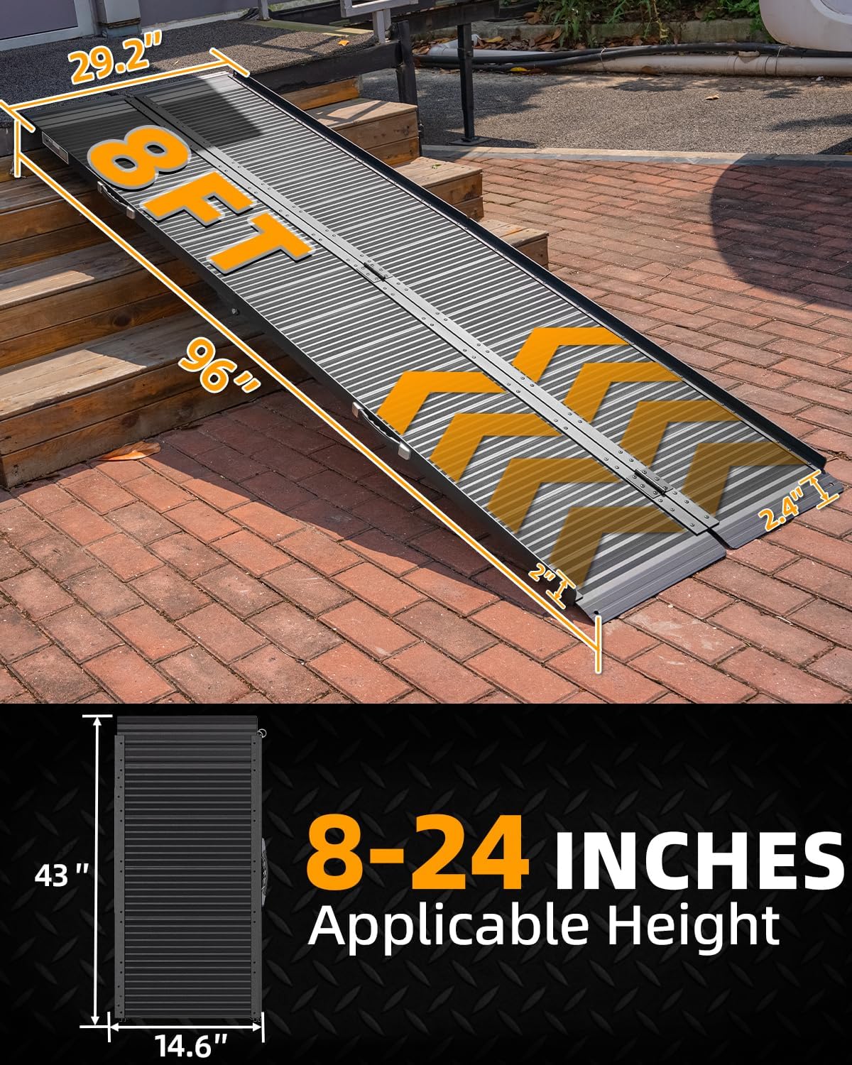 VNN Portable Wheelchair Ramp 4FT, Non-Slip Aluminum Ramps for Wheelchairs for Home, Handicap Wheelchair Ramps for Home Steps, Aluminum Loading Dock Plates, Doorways, Black