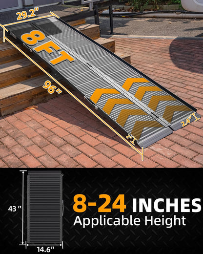 VNN Portable Wheelchair Ramp 4FT, Non-Slip Aluminum Ramps for Wheelchairs for Home, Handicap Wheelchair Ramps for Home Steps, Aluminum Loading Dock Plates, Doorways, Black