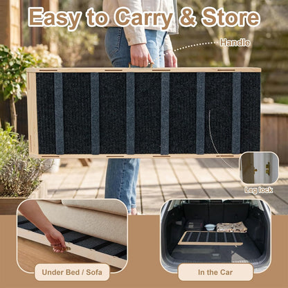 Dog Ramp for Bed, 43.5" Long Wooden Foldable Dog Ramp, 6 Adjustable Heights from 14" to 26" with Anti-Slip Traction Mat, Portable Pet Ramp for Car, Bed, Couch, Max 200lbs - 43.5inch