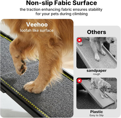 Veehoo Telescoping Dog Ramp for Car Truck SUV, 71" Long 20" Wide Lightweight Aluminium Pet Ramps with Non Slip Surface for Large Dogs, Portable Compact Outdoor Ramp for Dog to Get in Car, Up to 110lbs