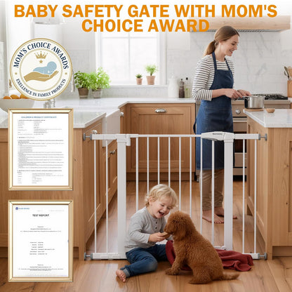 Mumeasy 29.7-46" Baby Gate for Stairs, Pressure Mounted Dog Gate for Doorways, Auto Close Walk Through Pet Gate Indoor, Extra Wide Metal Child Safety Gate, Mom's Choice Awards Winner, Black