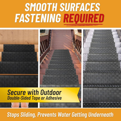 Ottomanson Outdoor Rubber Stair Treads – Ribbed Heavy-Duty Non-Slip Stair Mats – Best Grip on Concrete, Brick & Textured Step – Fastening Recommended for Wooden & RV Steps, Pack of 5