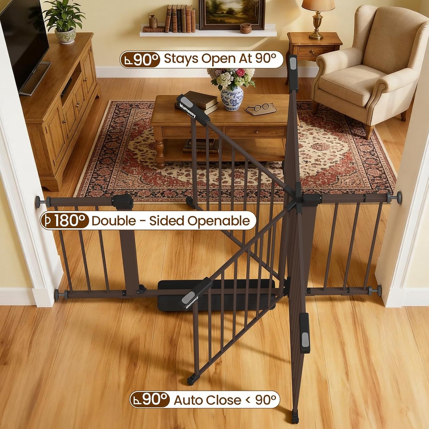 Mumeasy 36" High Extra Tall Dog Gate, 29.6"-40.5" Wide Pressure Mounted Tall Baby Gate for Dog, Auto Close Pet Gate with Door for Stairs,Doorways,House,Black