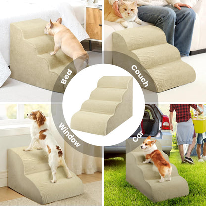 Dog Stairs for Small Dogs, 3 Tiers High Density Foam Dog Ramp, Extra Wide Non-Slip Pet Steps for High Beds Or Couch, Soft Foam Doggie Ladder for Dogs Injured, Older Pets, Small Cats