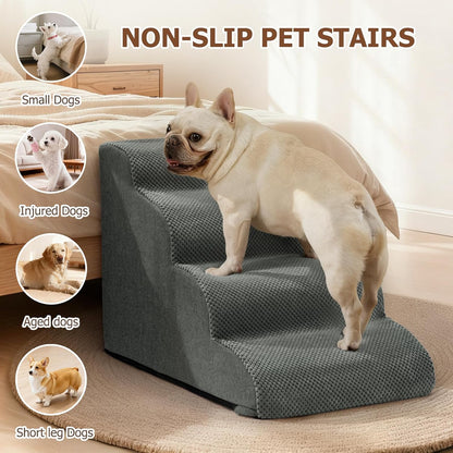 Aodisman Dog Ramp and Stairs for Small Dogs & Cats,3-Step Pet Stairs for Couch Sofa and Chair,Indoor Anti-Slip Dog Stairs for Old Cats and Puppy,Beige