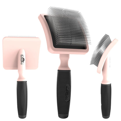 Kenchii Long Pin Slicker Brush for Dogs (Poodles, Doodles, Goldendoodles, Labradoodles), Professional Grooming Brush for Detangling, Fluffing & Dematting, Non-Slip Comfort Handle (Black)