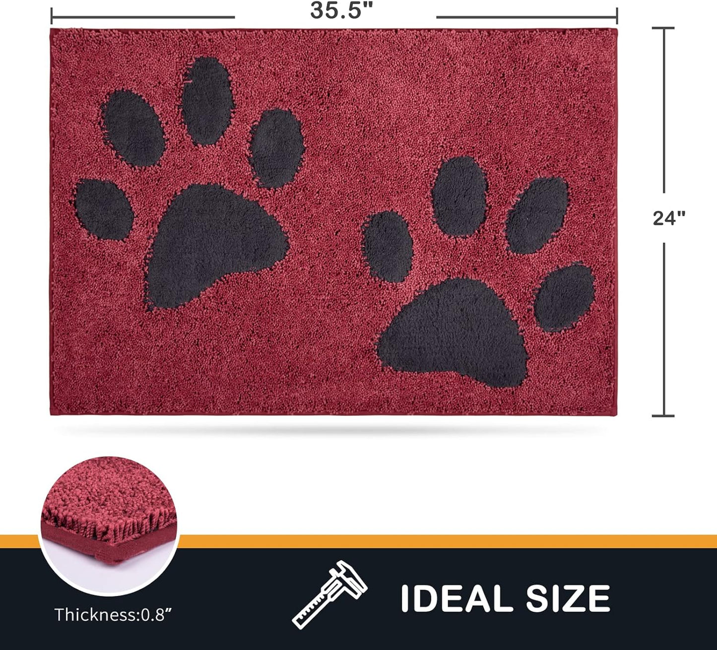 PURRUGS Dirt Trapping Door Mat 20" x 31.5", Non-Skid/Slip Machine Washable Microfiber Entryway Rug, Dog Doormat, Super Absorbent Welcome Mat for Muddy Wet Shoes and Paws, Grey